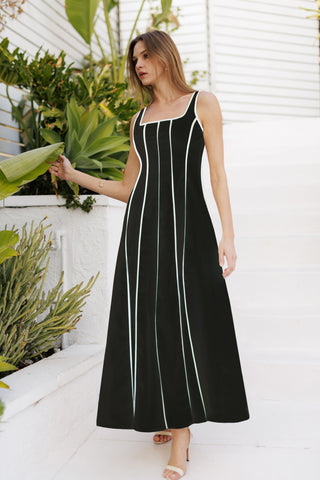 Classic Linen Black White Maxi Dress - 606River