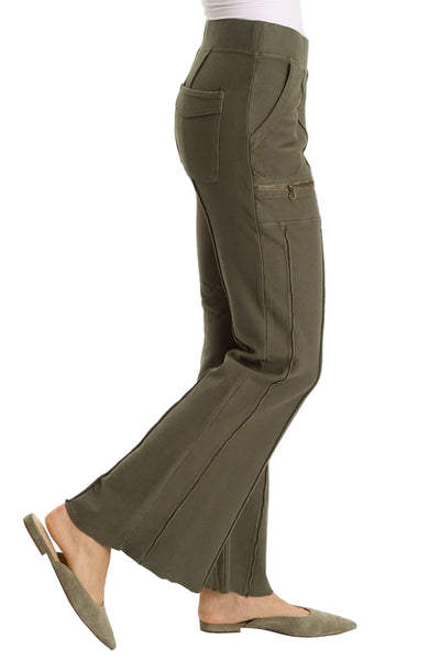 Ninian Twill Knit Zipper Pocket Flared Pant - Olive - 606River