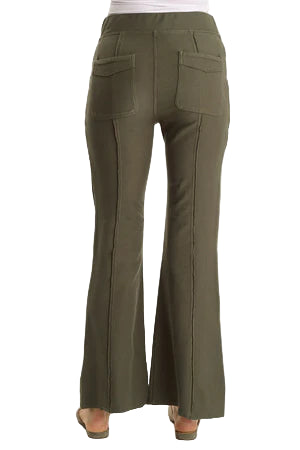 Ninian Twill Knit Zipper Pocket Flared Pant - Olive - 606River