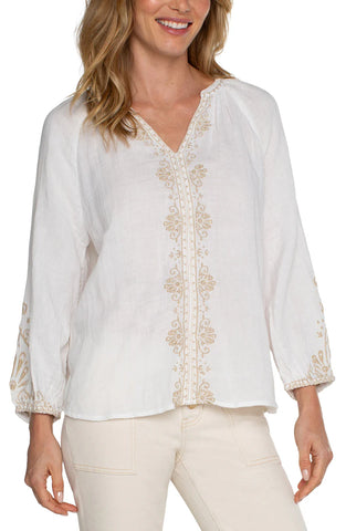 Ivory Double Layer Gauze Embroidery Detail Blouse by Liverpool
