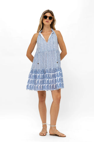 Sleeveless Tiered Short Dress In Sorrento Blue by Oliphant