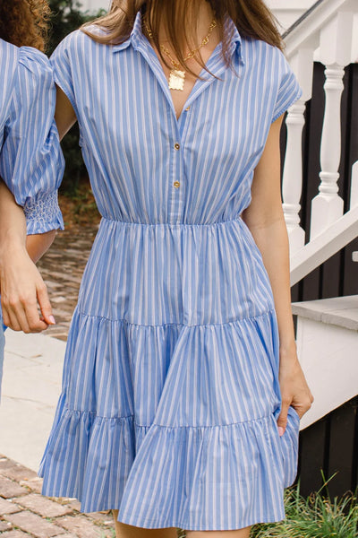 Valencia Dress in Light Blue Double Stripe - 606River
