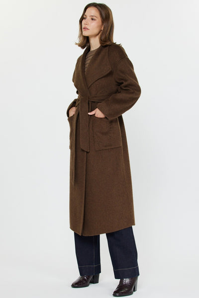 Brown Luxury Wool Wrap Belt Coat - 606River