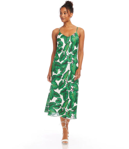 Karen Kane Bias Palm Print Linen Dress