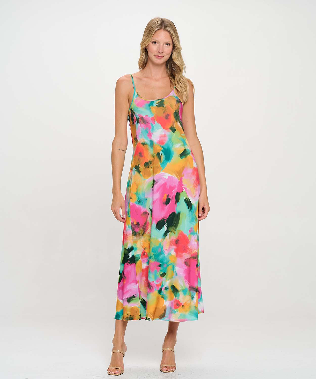 bright floral maxi dress Last Tango PRINT / L Leighton Cowl Neck Mini Collection:activewear With flattering pleats Size:3/4 XL