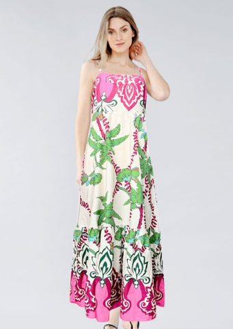 Ela Printed Cotton Spaghetti Strap Maxi Dress - 606River