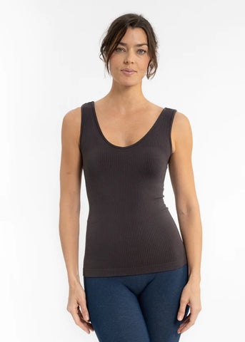 Elietian Ribbed Texture Layering V-Neck or Scoop Neck Tank Top