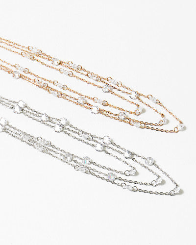3 Layer Crystal Multi Layer Gold Silver Necklace
