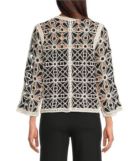 c2981 Charlie B Black Cream Croche Cardigan - 606River
