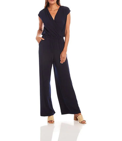 Luxurious Navy Wrinkle Free Stretch Fabric Jumpsuit