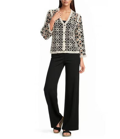 c2981 Charlie B Black Cream Croche Cardigan - 606River