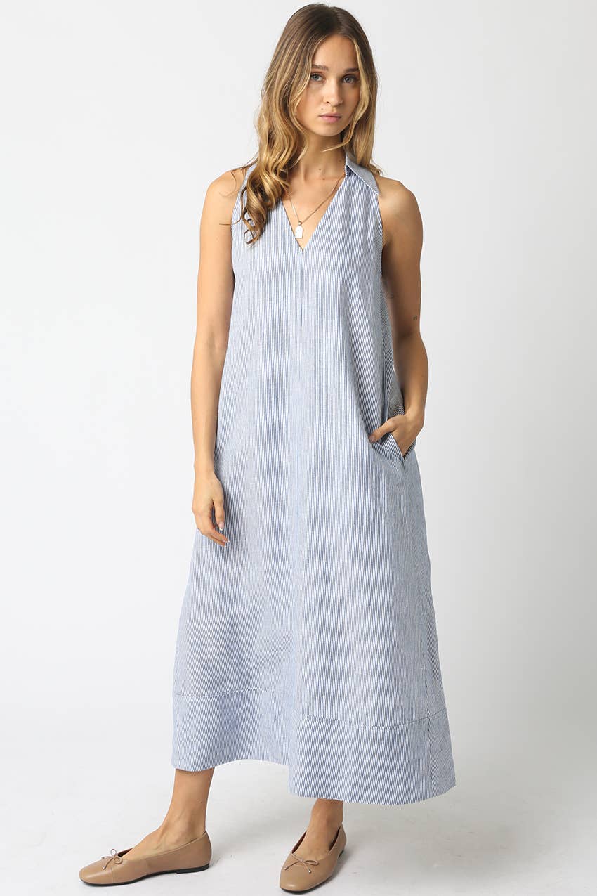 Mylee Sleeveless V-Neck Linen Dress - 606River