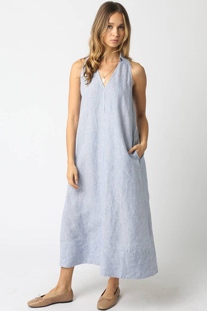Mylee Sleeveless V-Neck Linen Dress - 606River