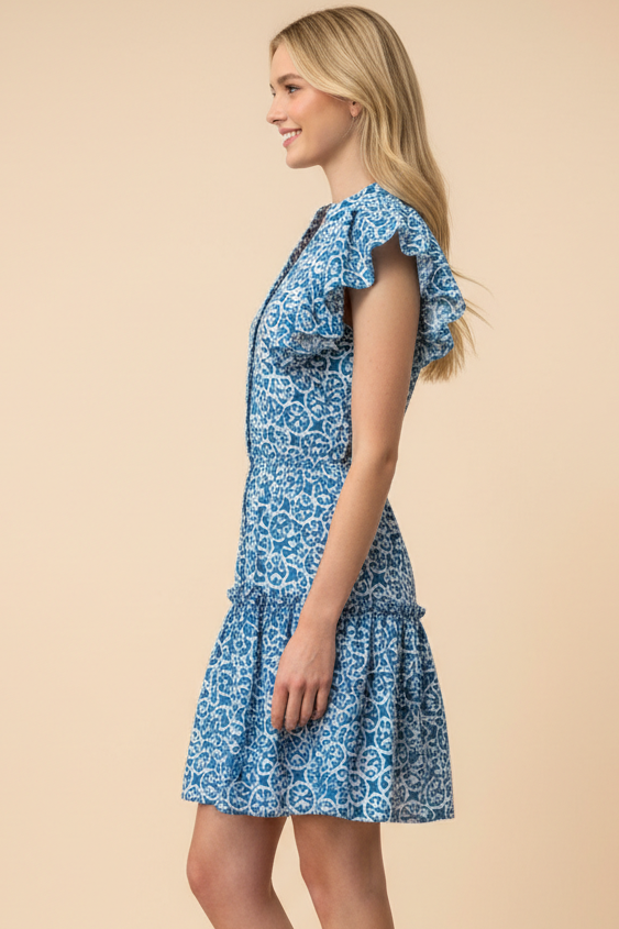 GEOMETRIC RUFFLED MINI DRESS - 7175D
