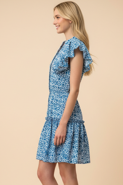 GEOMETRIC RUFFLED MINI DRESS - 7175D