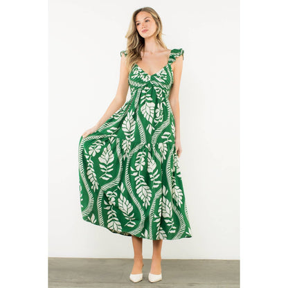 Flutter Sleeve Leaf Print Maxi Dress - 606River