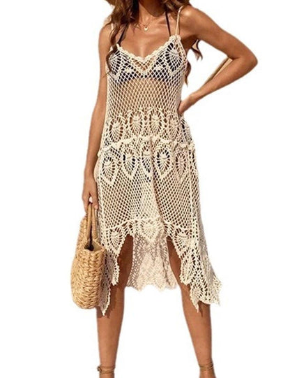 Hollow Out Crochet Flower Beach Midi Dress DP26I449 - 606River
