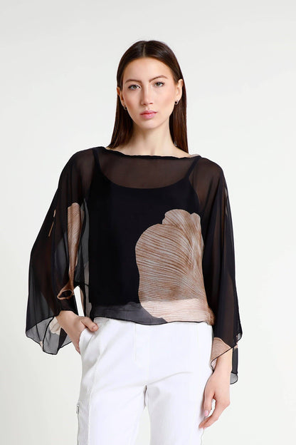 Sofita Leaf 3/4 Sleeve Cropped Silk Kaftan (BQ200E) - 606River