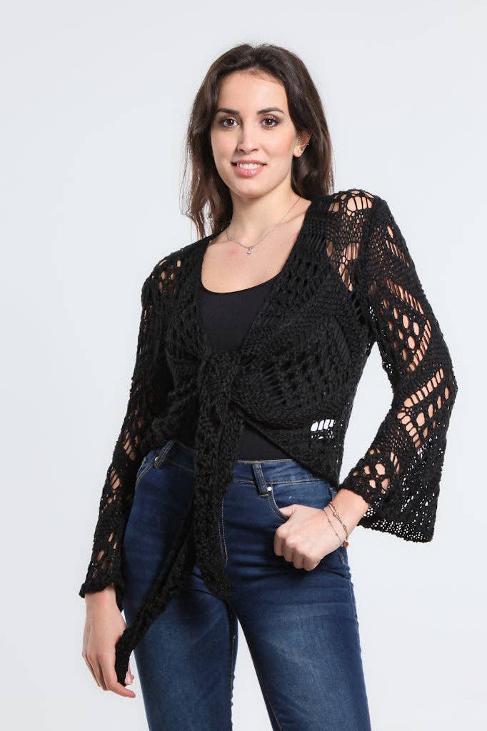 Kandra Open Knit Tie Front Bolero (CLS303) - 606River