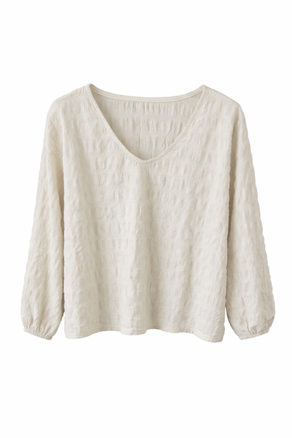 Sand V-Neckline Pullover Textured Top - 606River