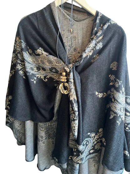 One Size Rapti Cashmere Feel Buckle Shawl Cape