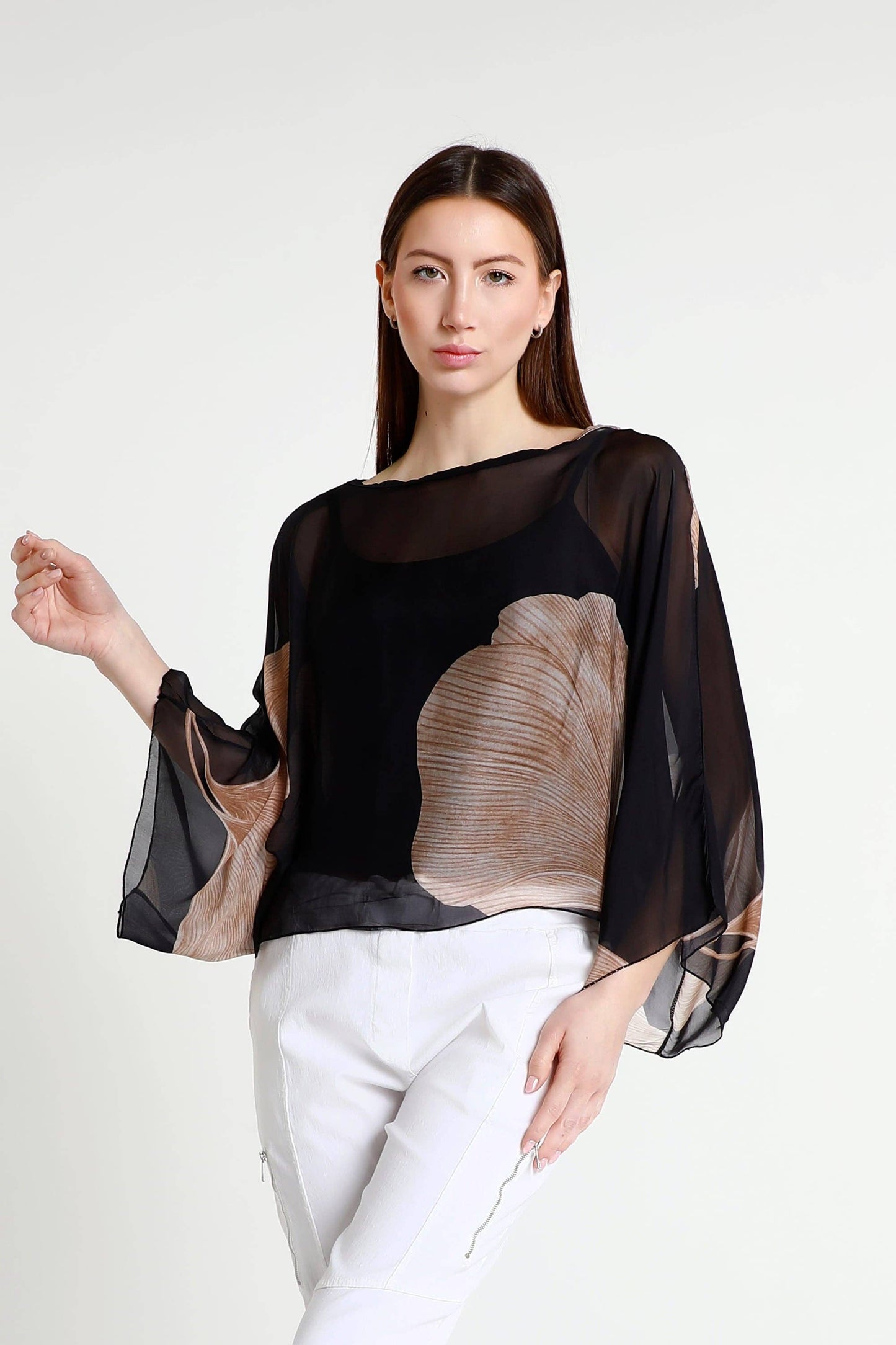 Sofita Leaf 3/4 Sleeve Cropped Silk Kaftan (BQ200E) - 606River
