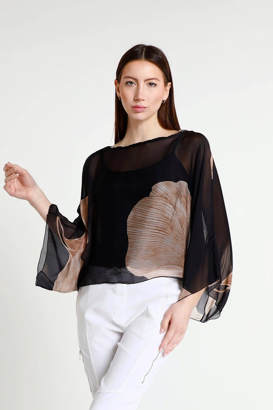 Sofita Leaf 3/4 Sleeve Cropped Silk Kaftan (BQ200E) - 606River