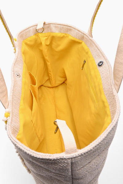 Hand Beaded Lemon Yellow Print Tote Bag