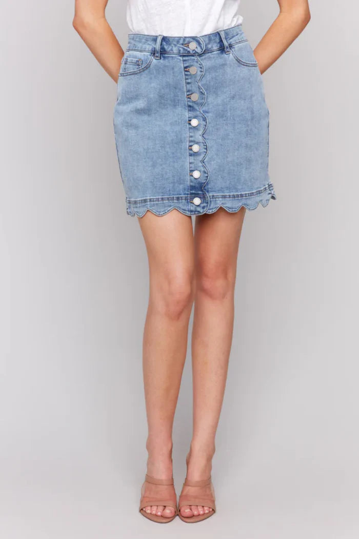 Denim Scallop Skort Skirt by Charlie B - 606River