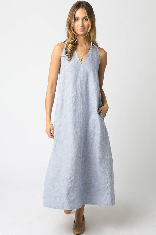 Mylee Sleeveless V-Neck Linen Dress - 606River