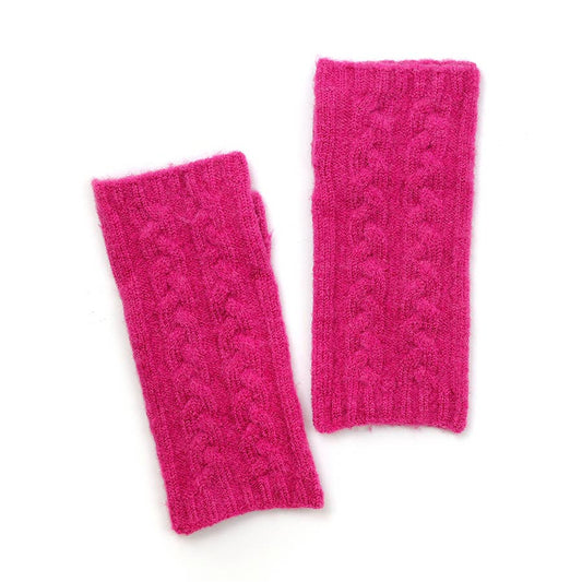 Pink Cable Knit Recycled Wrist Warmer Fingerless Gloves