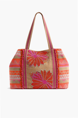 Poppy Floral Beaded Tote Bag