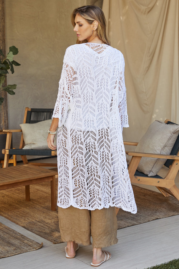 WHITE LACE KNIT LONG SLEEVE OPEN CARDIGAN/COVERUP – 606River
