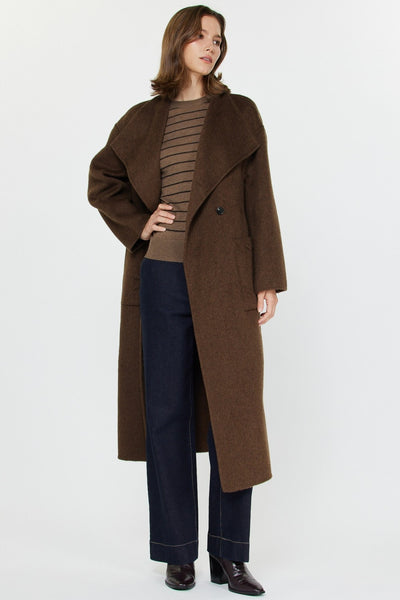 Brown Luxury Wool Wrap Belt Coat