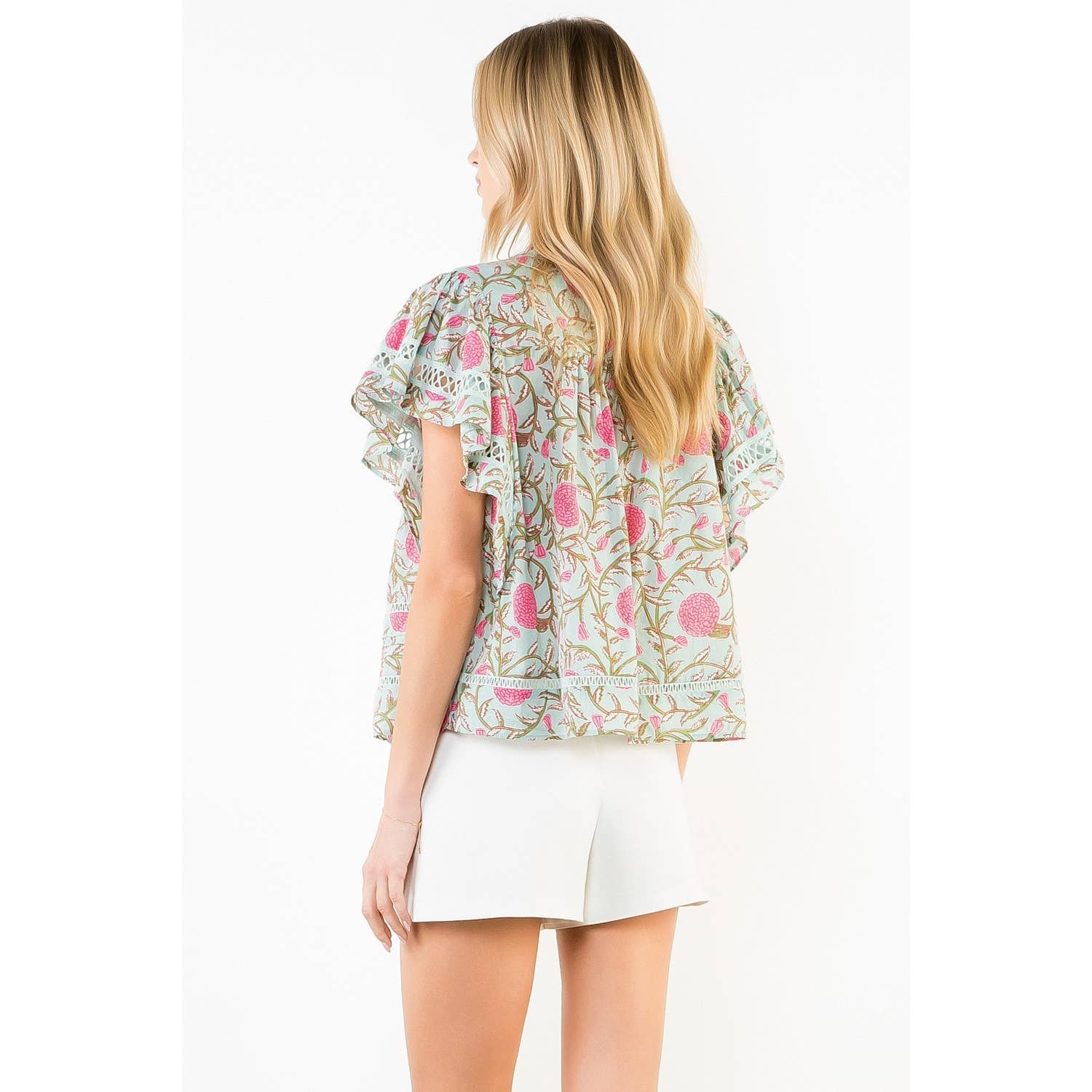 Floral Print Flutter Sleeve Top - 606River