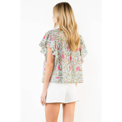 Floral Print Flutter Sleeve Top - 606River