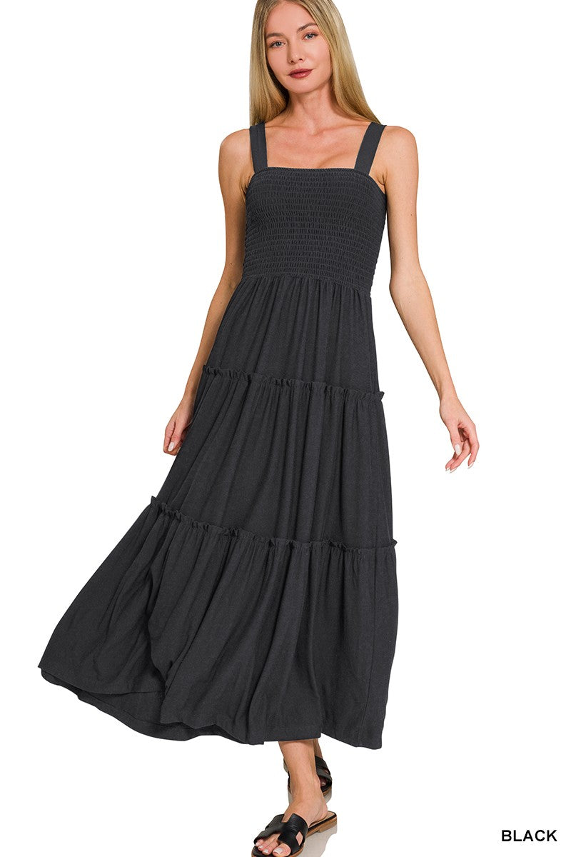 Soft Knit Smocked Tiered Maxi Dress