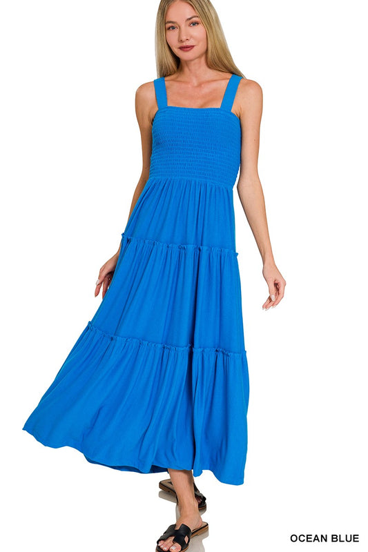 Soft Knit Smocked Tiered Maxi Dress