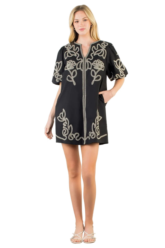 Black Embroidered V-Neck Dress - 606River