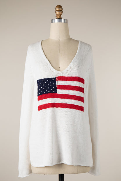 American Flag White Sweater