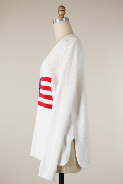 American Flag White Sweater