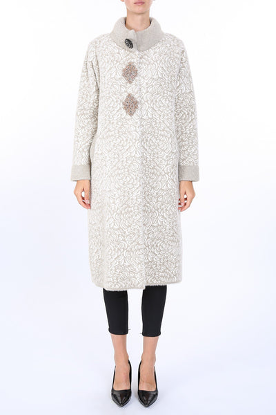 Neutral Floral Luxury Faux Fur Overcoat