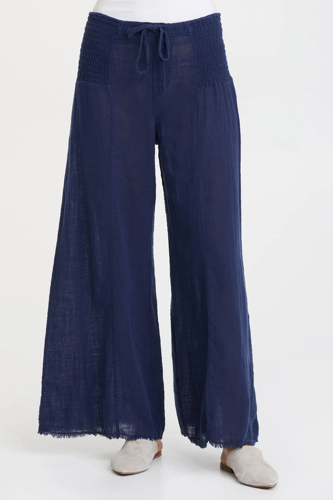 Navy Cotton Gauze Light Weight Air Fabric Pull On Pant by XCVI