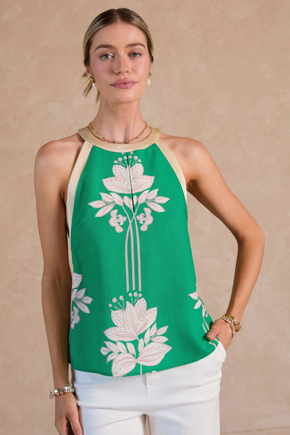 Sleeveless Green Floral Top