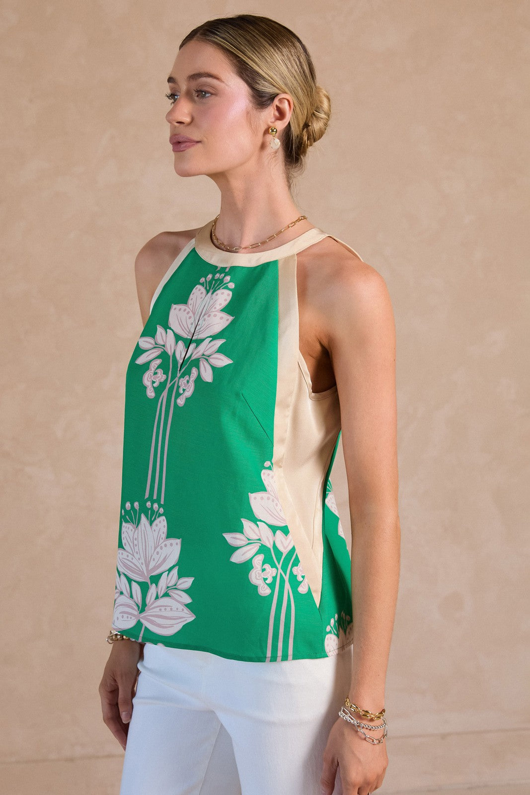 Sleeveless Green Floral Top