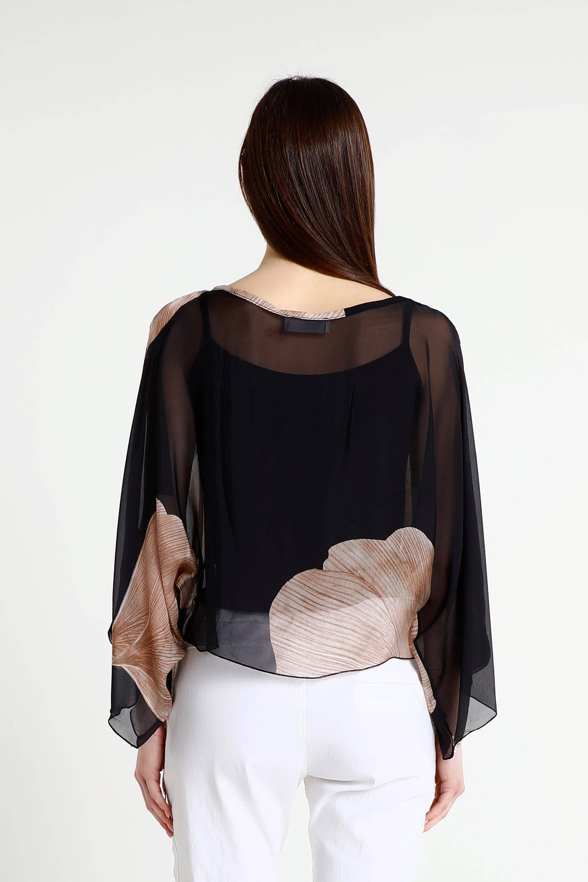 Sofita Leaf 3/4 Sleeve Cropped Silk Kaftan (BQ200E) - 606River