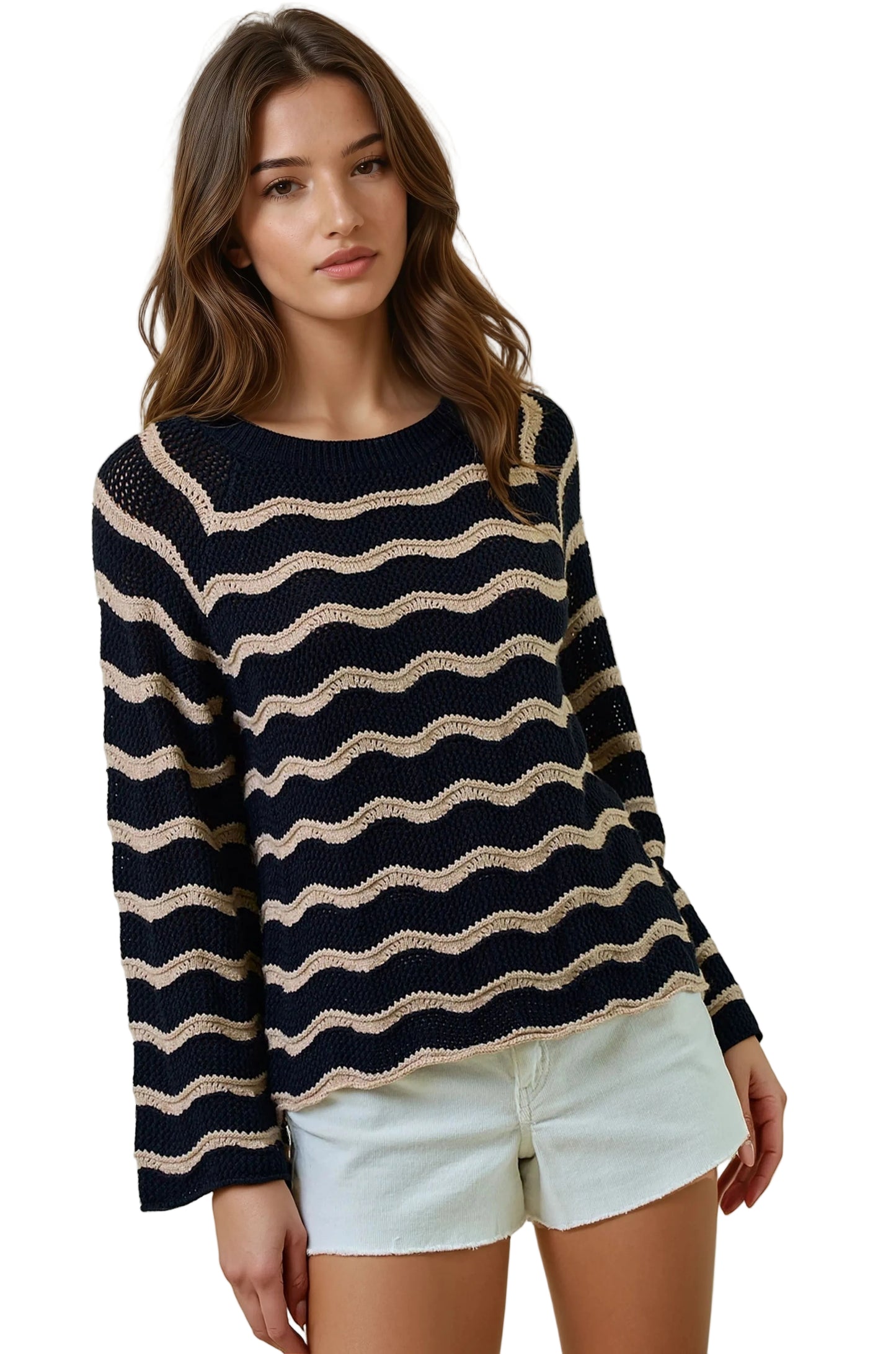 Black Tan Striped Sweater Top