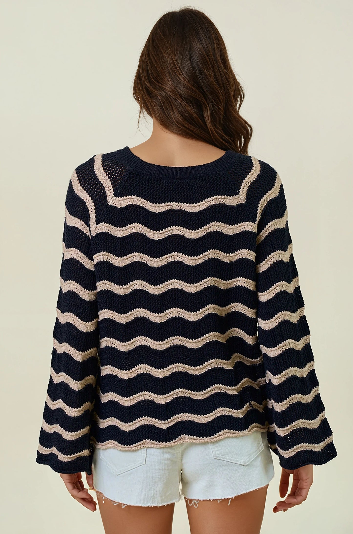 Black Tan Striped Sweater Top
