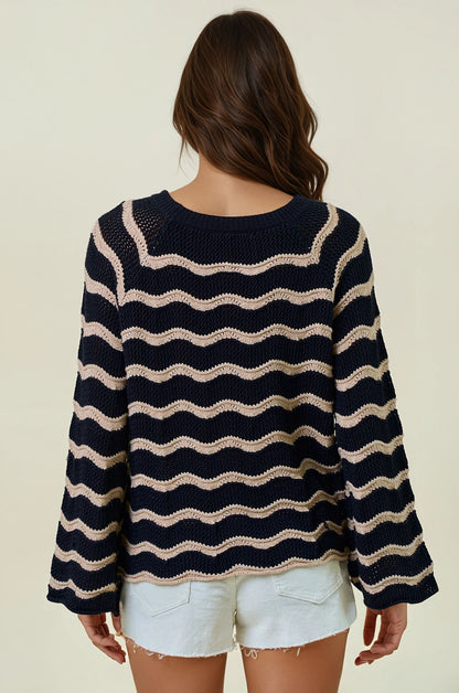 Black Tan Striped Sweater Top
