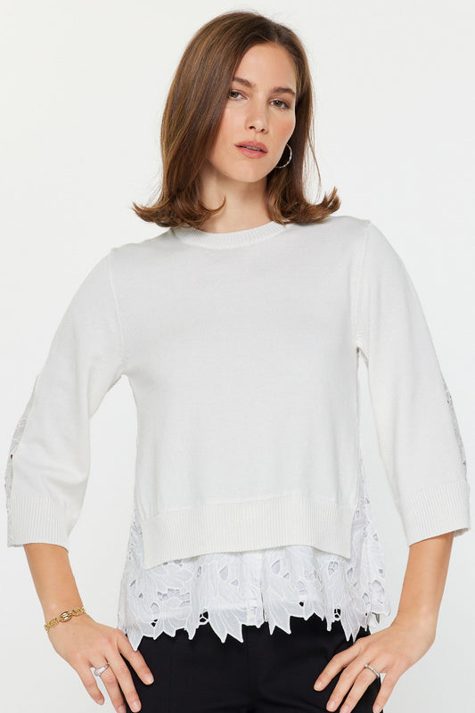 White Lace Knit Top by Current Air